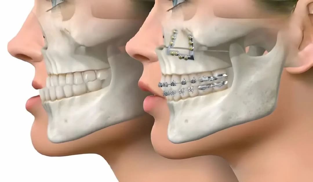 Surgeon performing orthognathic surgery to correct jaw and facial abnormalities. Surgeon performing orthognathic surgery to correct jaw and facial abnormalities.